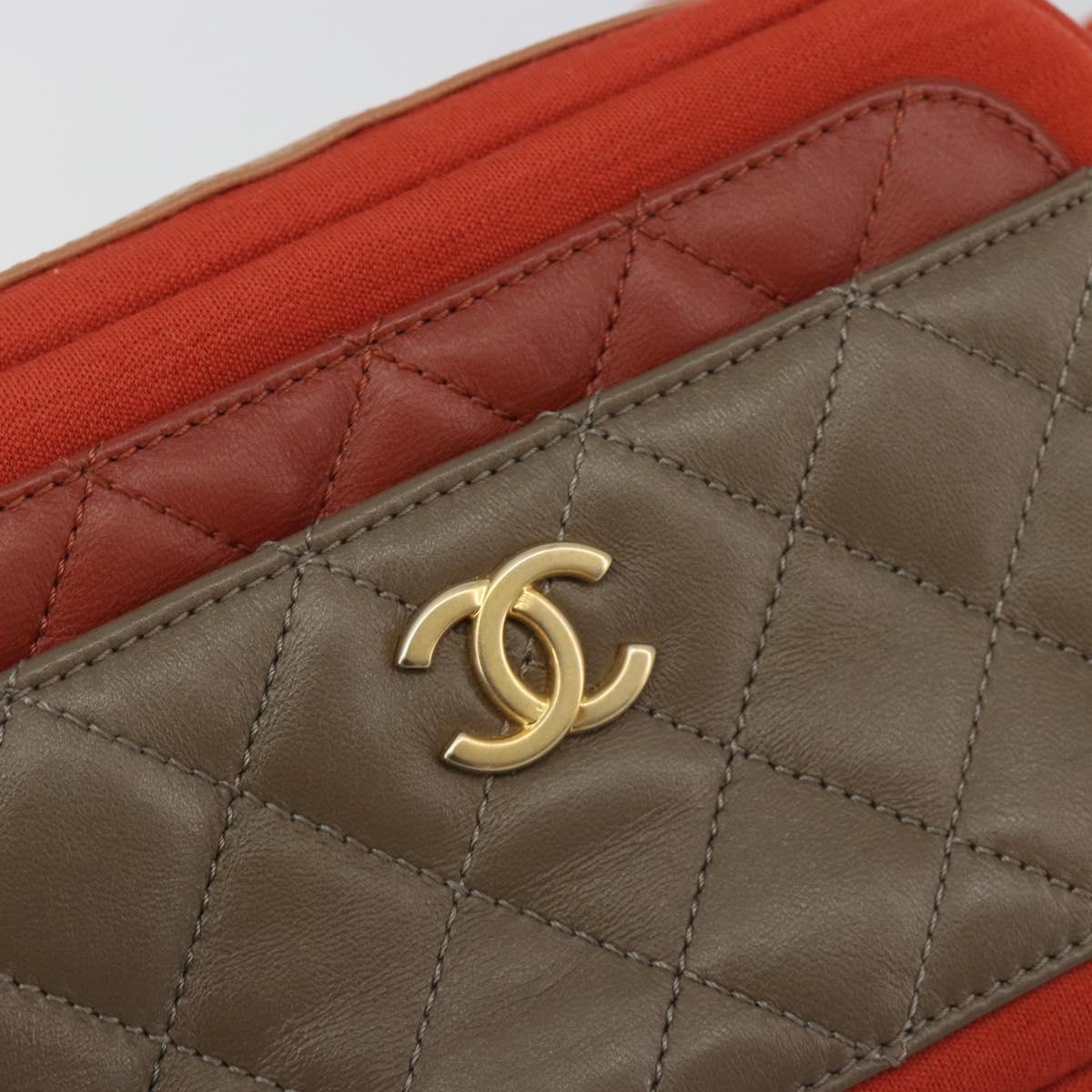 CHANEL Matelasse Chain Shoulder Bag Lamb Skin Orange Gold CC Auth 192436SAM