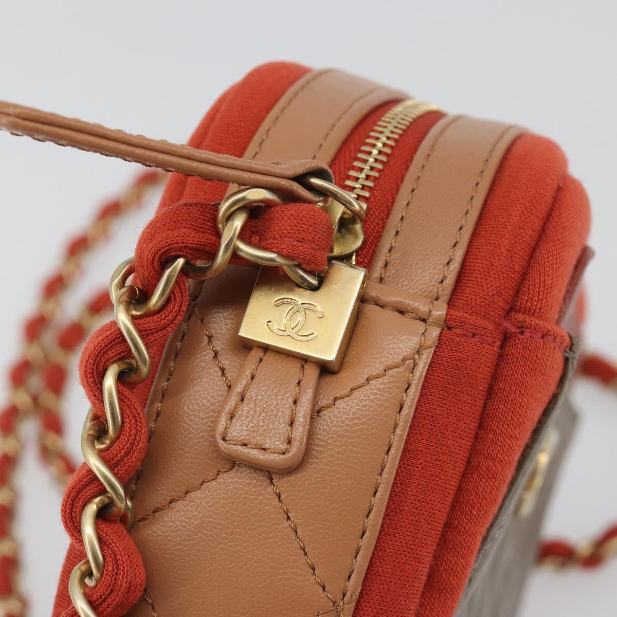 CHANEL Matelasse Chain Shoulder Bag Lamb Skin Orange Gold CC Auth 192436SAM