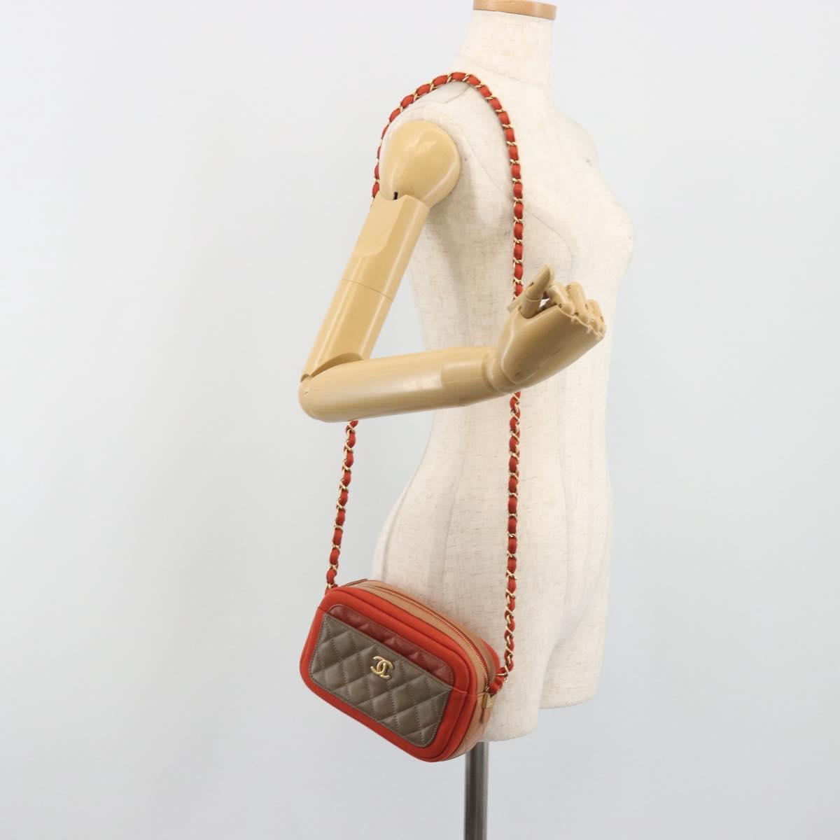 CHANEL Matelasse Chain Shoulder Bag Lamb Skin Orange Gold CC Auth 192436SAM