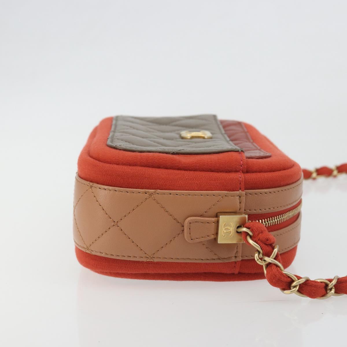 CHANEL Matelasse Chain Shoulder Bag Lamb Skin Orange Gold CC Auth 192436SAM