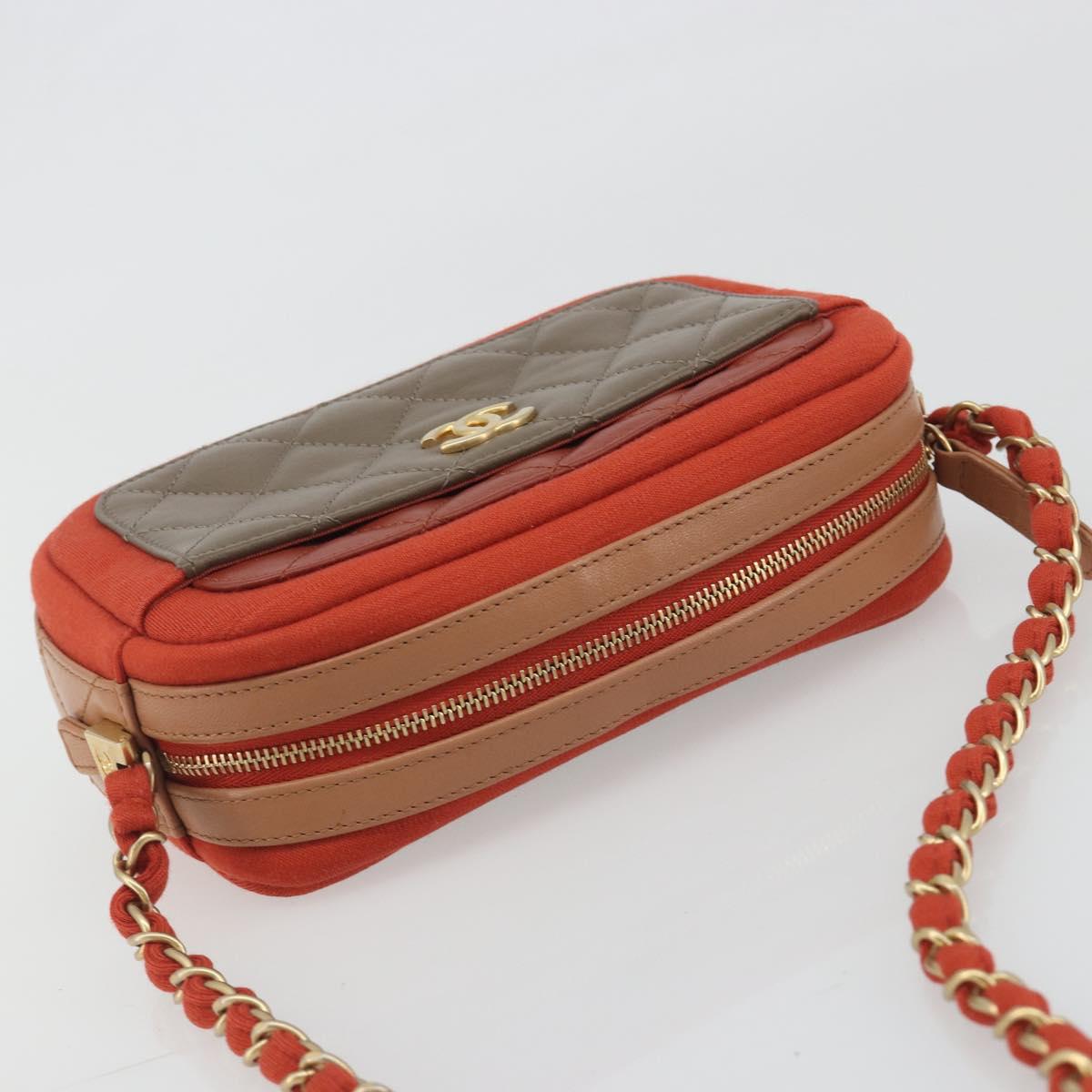 CHANEL Matelasse Chain Shoulder Bag Lamb Skin Orange Gold CC Auth 192436SAM