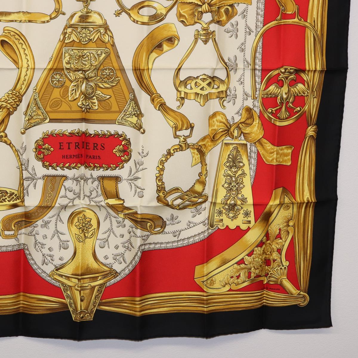 HERMES Carre 90 Scarf ”ETRIERS” Silk Black Auth 192451M