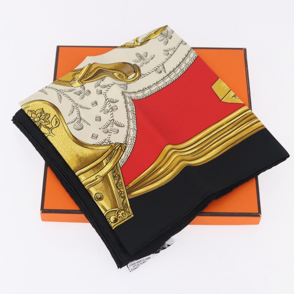 HERMES Carre 90 Scarf ”ETRIERS” Silk Black Auth 192451M