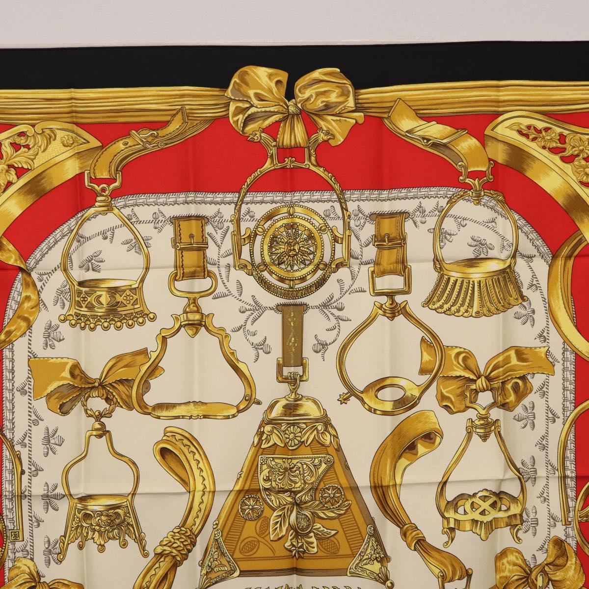 HERMES Carre 90 Scarf ”ETRIERS” Silk Black Auth 192451M