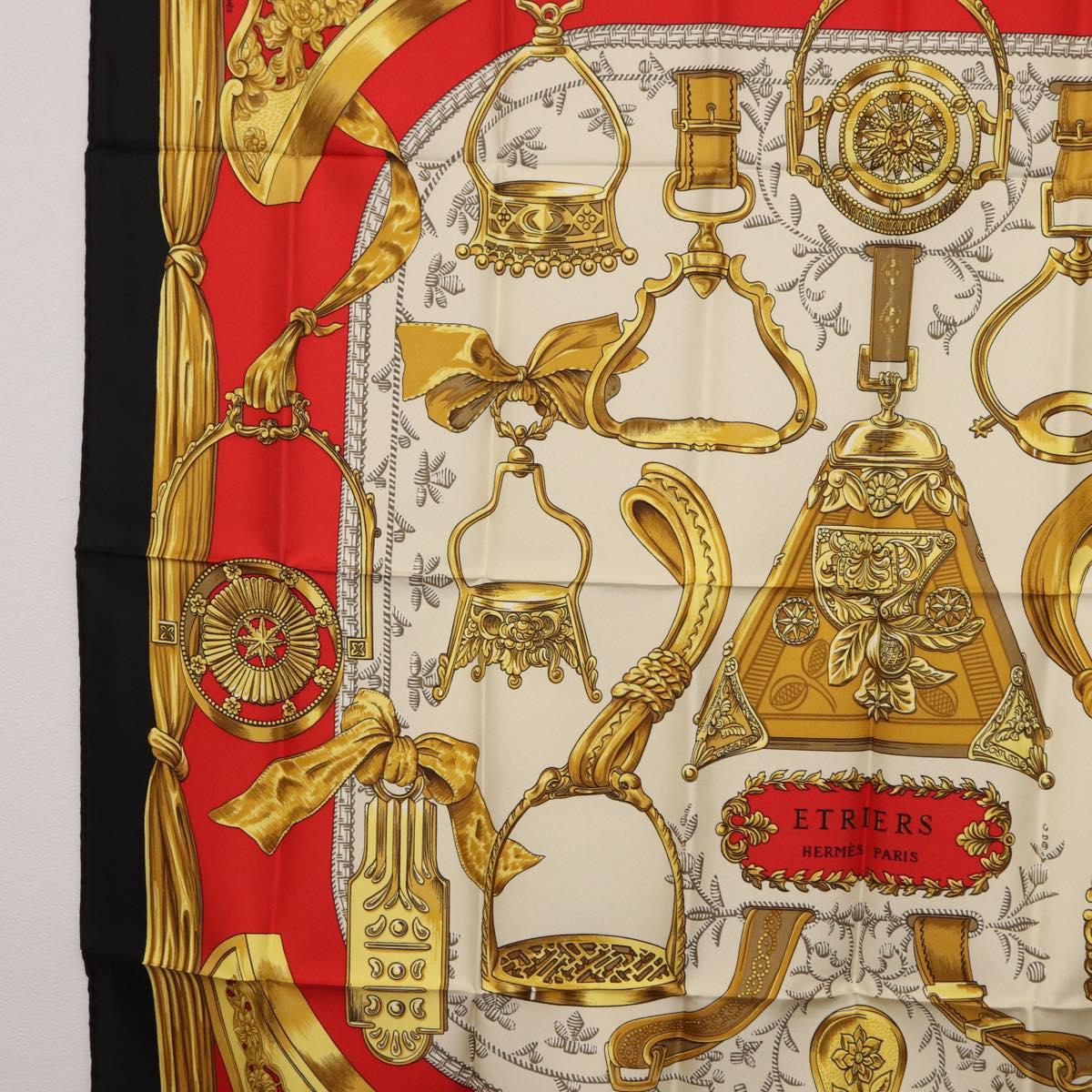HERMES Carre 90 Scarf ”ETRIERS” Silk Black Auth 192451M