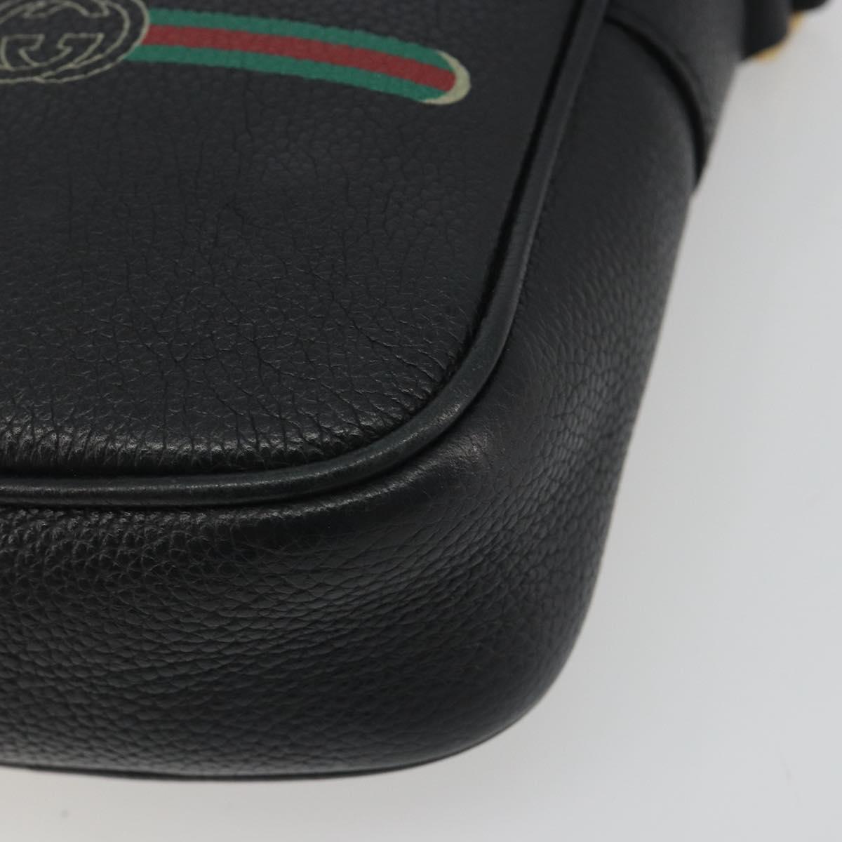 GUCCI Web Sherry Line Shoulder Bag Leather Black Gold 574803 Auth 192453V