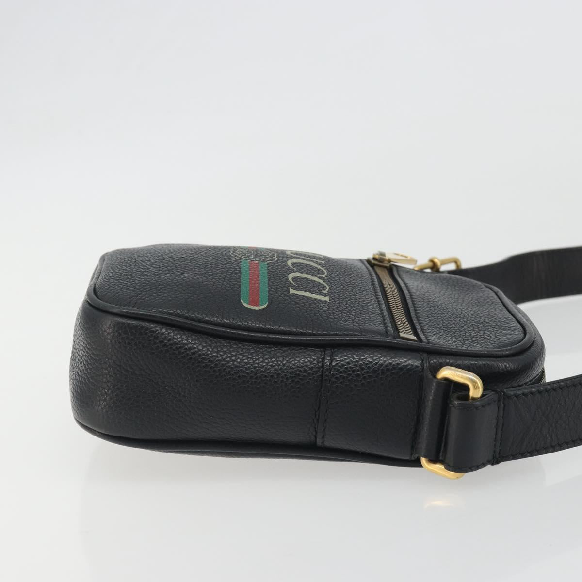 GUCCI Web Sherry Line Shoulder Bag Leather Black Gold 574803 Auth 192453V