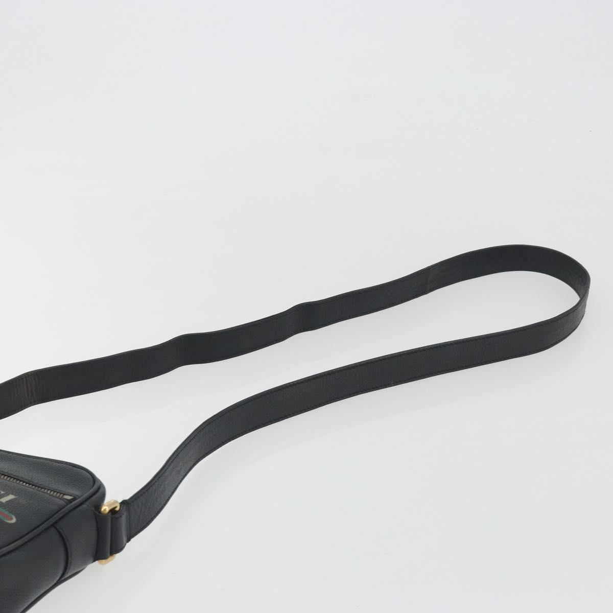 GUCCI Web Sherry Line Shoulder Bag Leather Black Gold 574803 Auth 192453V