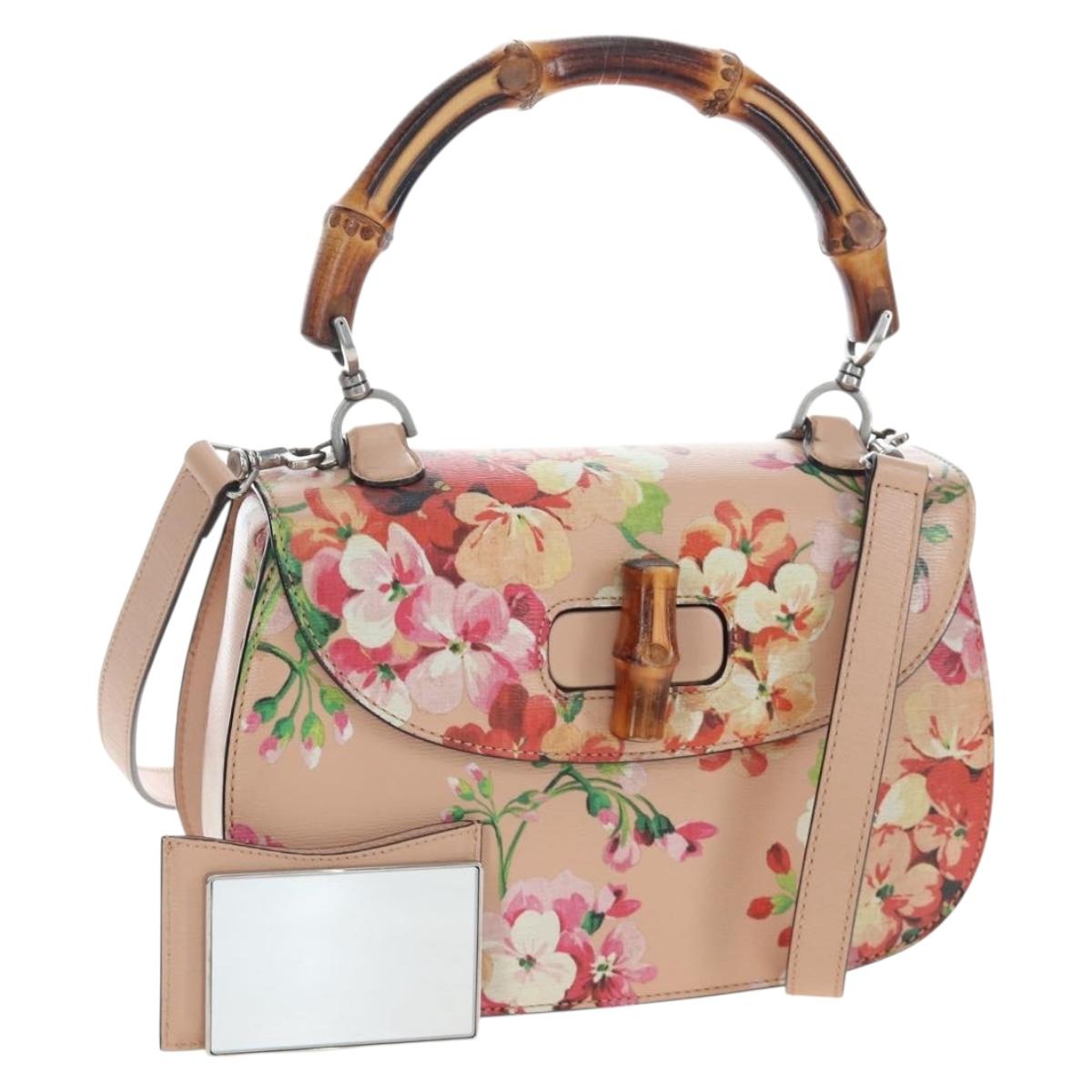 GUCCI Blooms Bamboo Hand Bag Leather 2way Pink Silver 409398 Auth 192456V