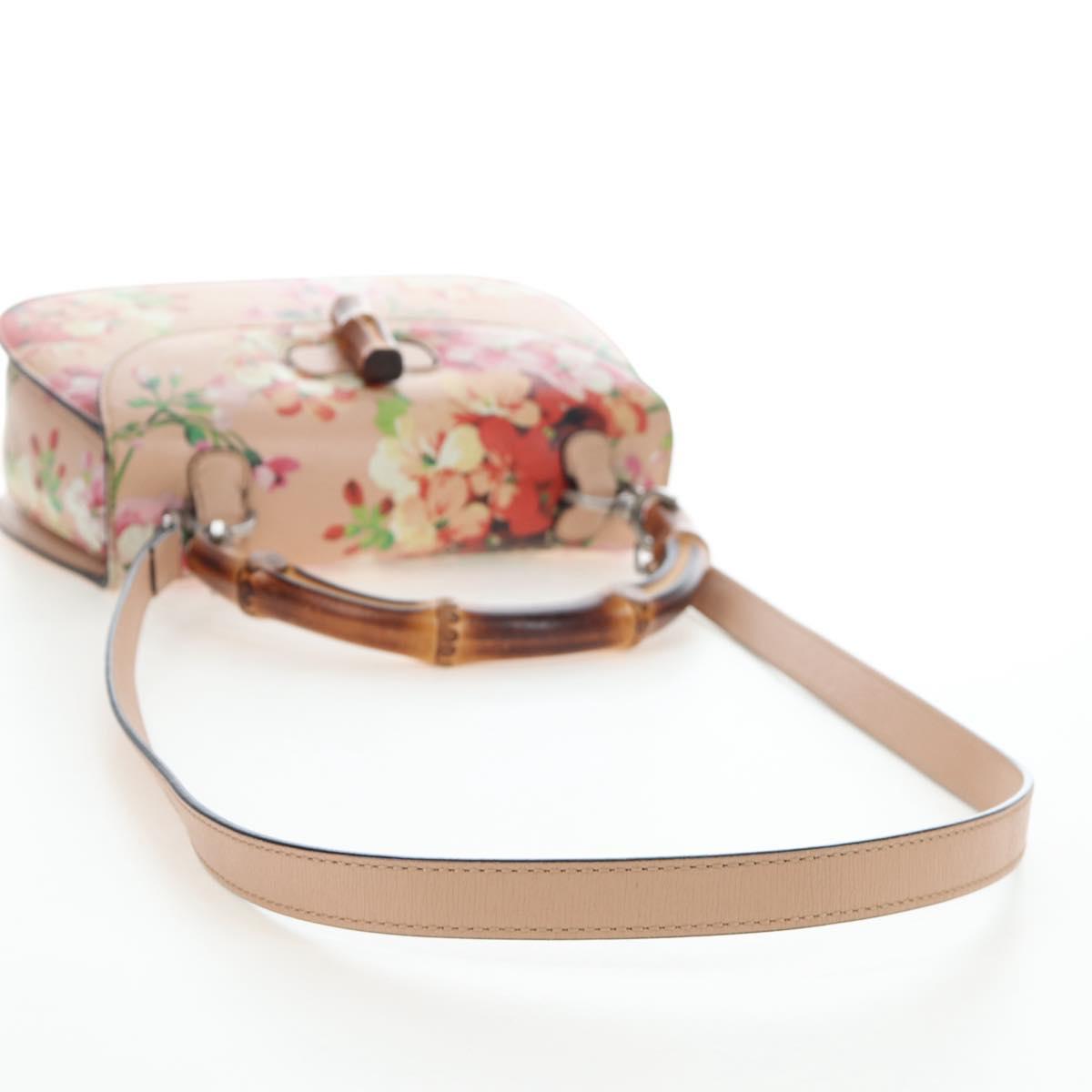 GUCCI Blooms Bamboo Hand Bag Leather 2way Pink Silver 409398 Auth 192456V