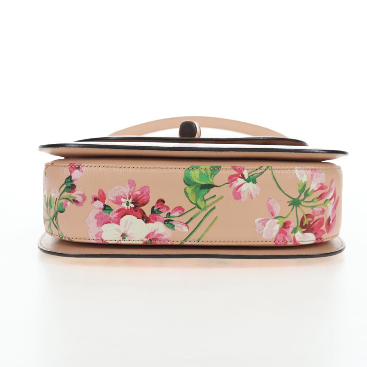 GUCCI Blooms Bamboo Hand Bag Leather 2way Pink Silver 409398 Auth 192456V