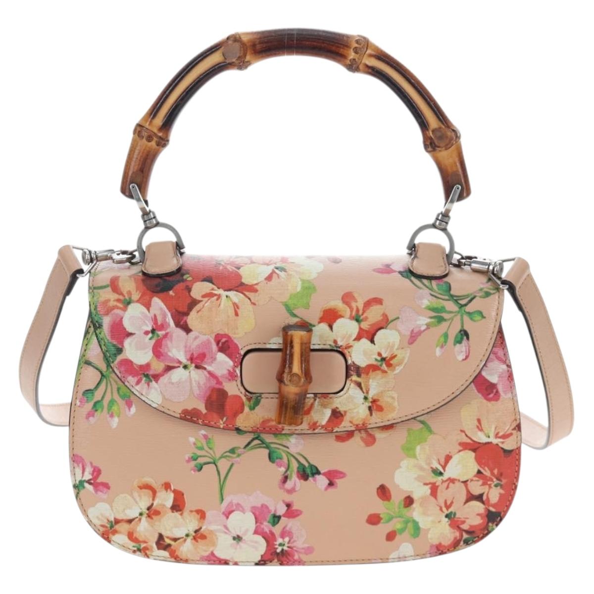 GUCCI Blooms Bamboo Hand Bag Leather 2way Pink Silver 409398 Auth 192456V