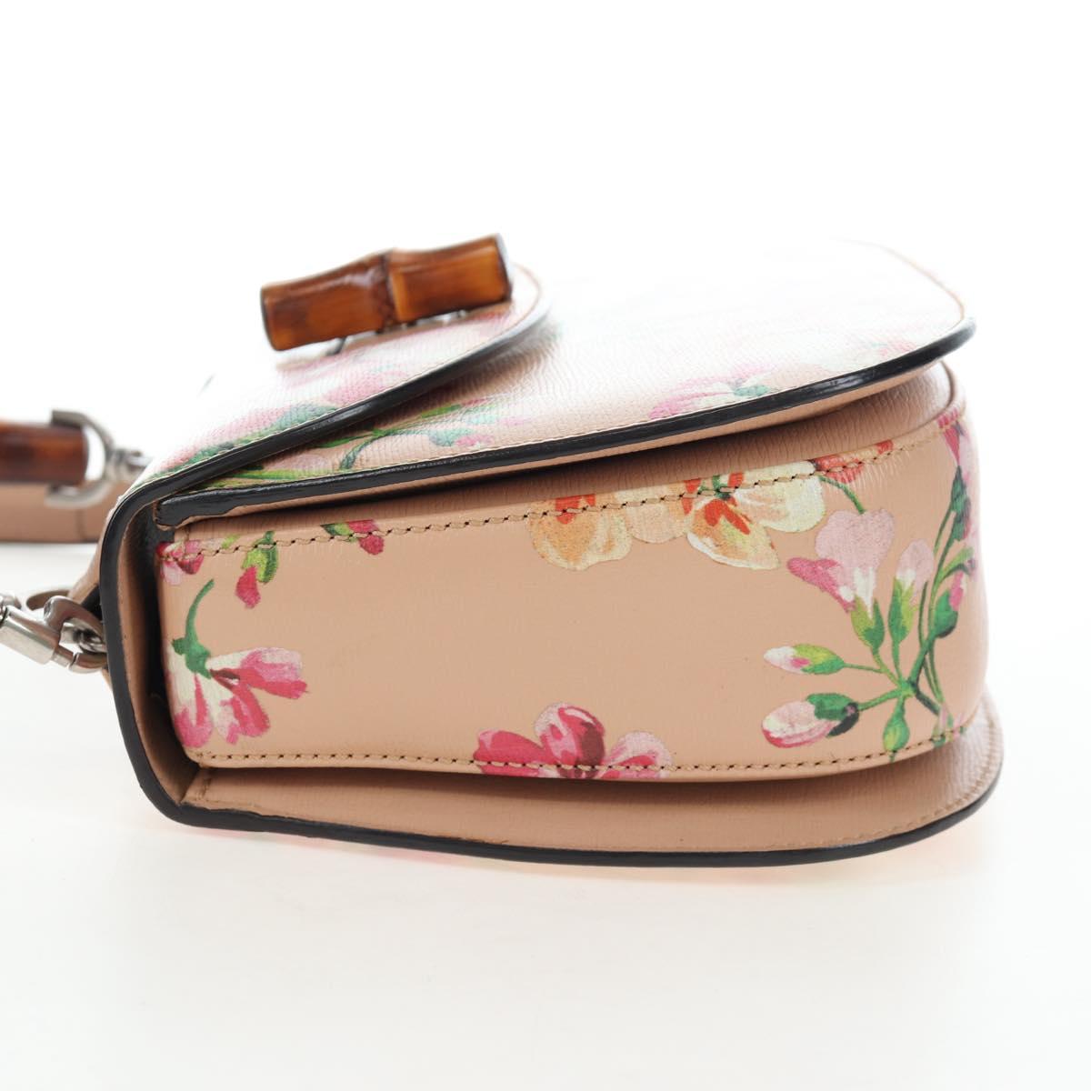 GUCCI Blooms Bamboo Hand Bag Leather 2way Pink Silver 409398 Auth 192456V