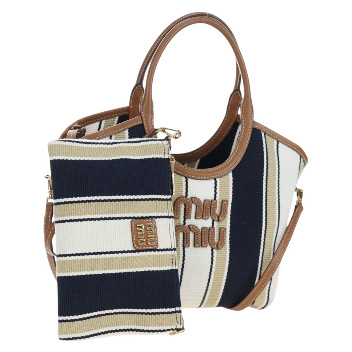 Miu Miu Tote Bag Canvas 2way Navy Gold Auth 192457SAM