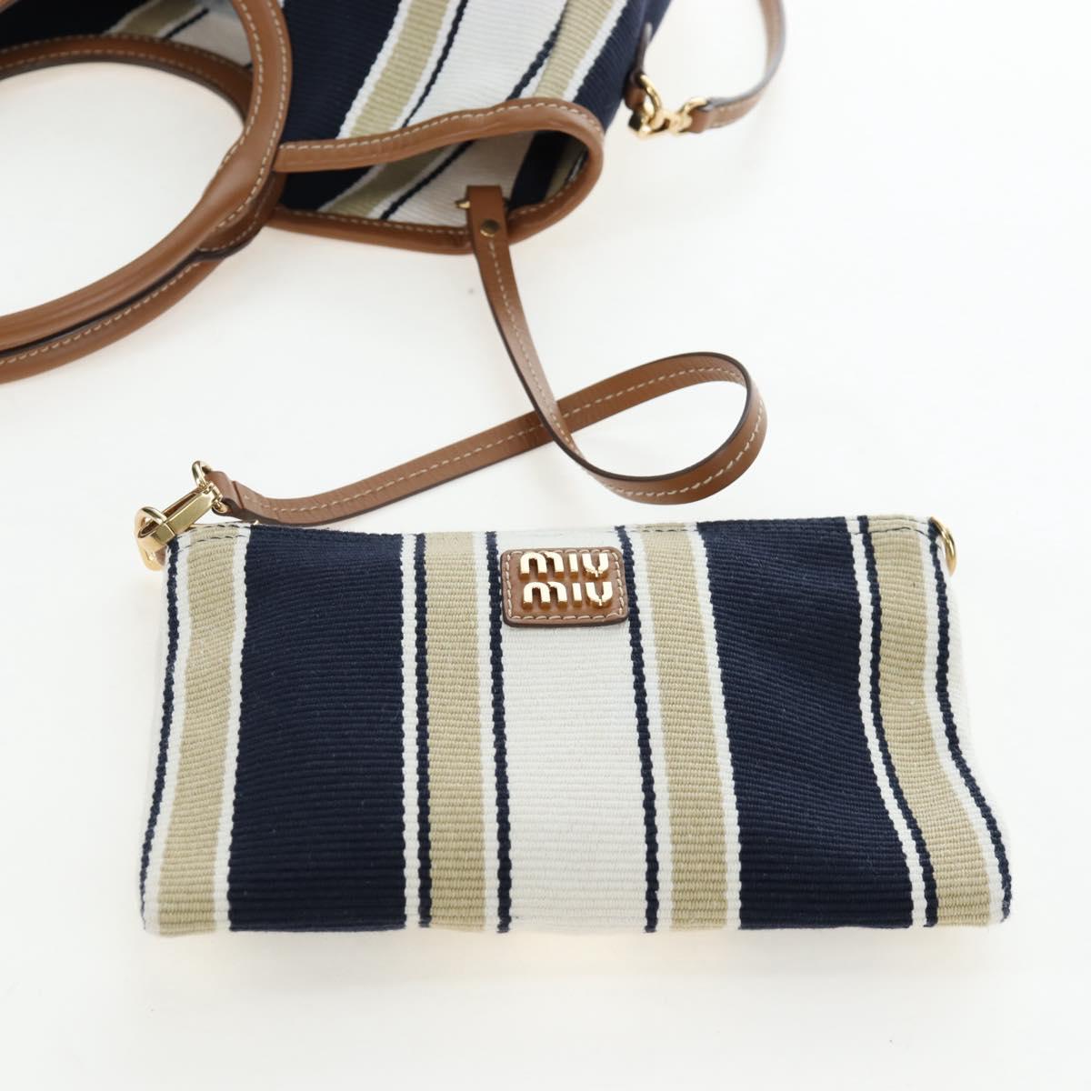 Miu Miu Tote Bag Canvas 2way Navy Gold Auth 192457SAM