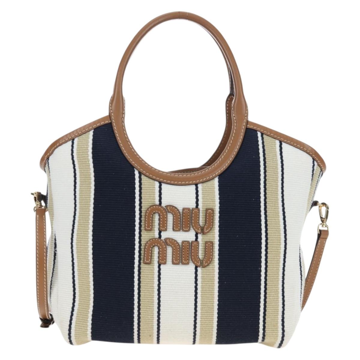Miu Miu Tote Bag Canvas 2way Navy Gold Auth 192457SAM