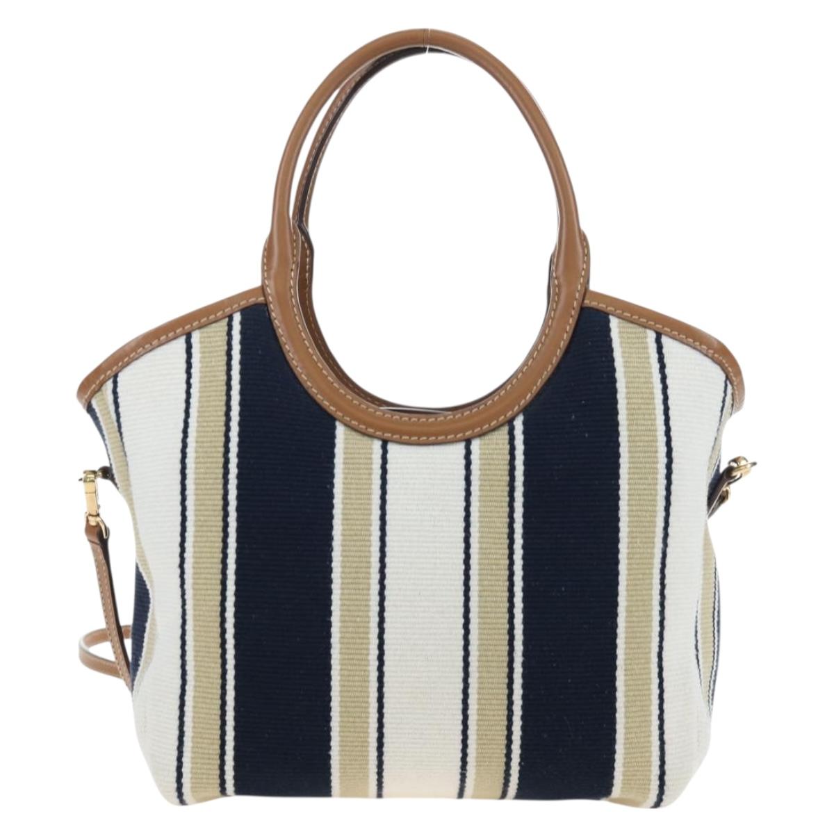 Miu Miu Tote Bag Canvas 2way Navy Gold Auth 192457SAM