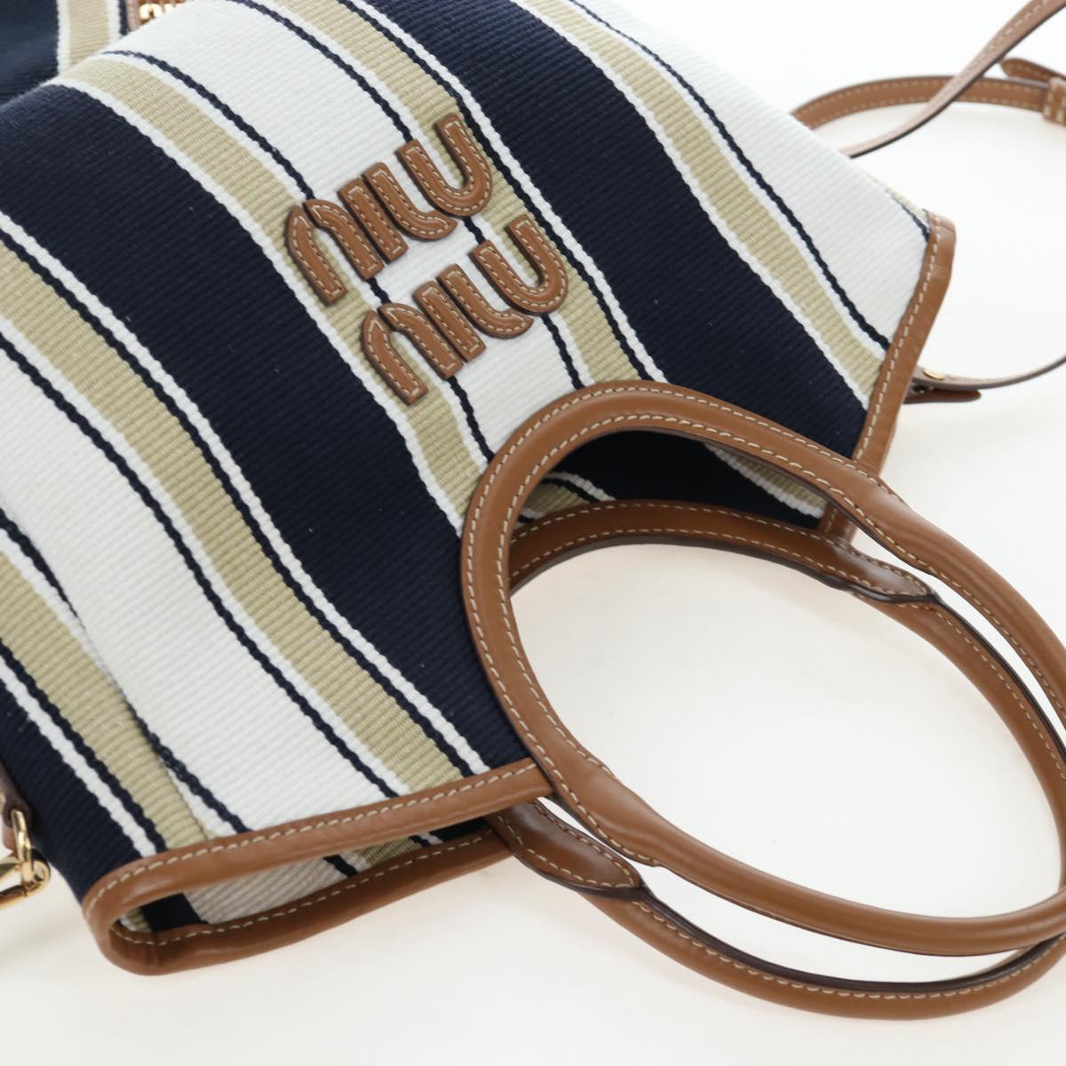 Miu Miu Tote Bag Canvas 2way Navy Gold Auth 192457SAM