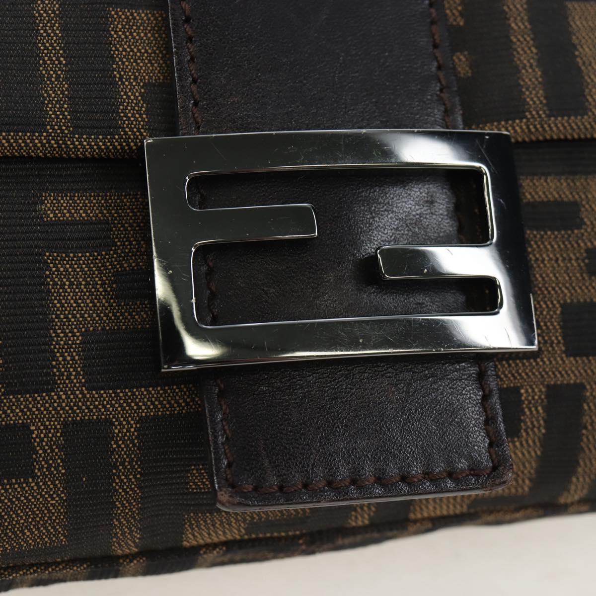 FENDI Zucca Canvas Mamma Baguette Shoulder Bag Brown Black Auth 192459M