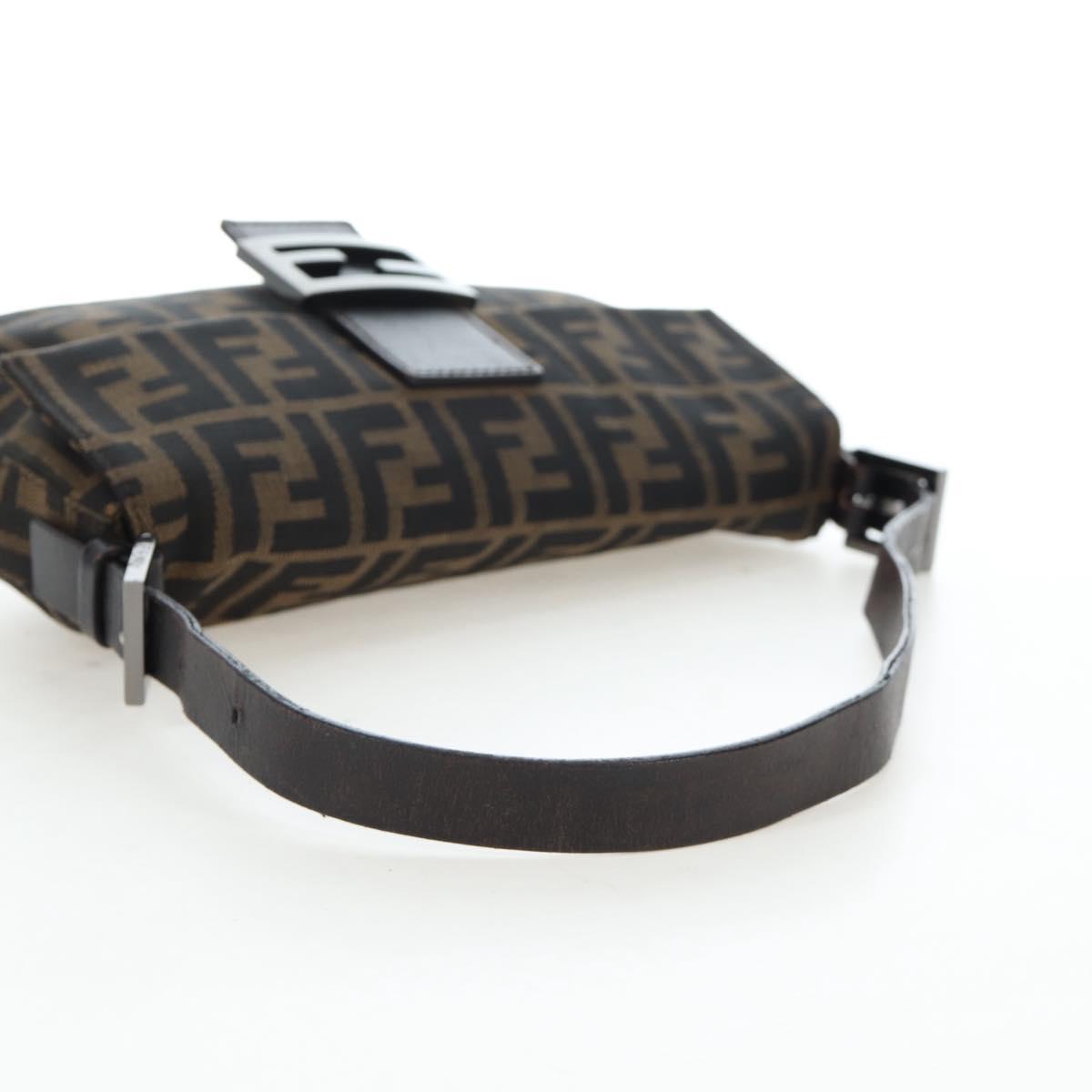 FENDI Zucca Canvas Mamma Baguette Shoulder Bag Brown Black Auth 192459M