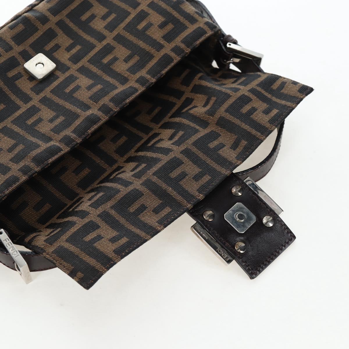 FENDI Zucca Canvas Mamma Baguette Shoulder Bag Brown Black Auth 192460M
