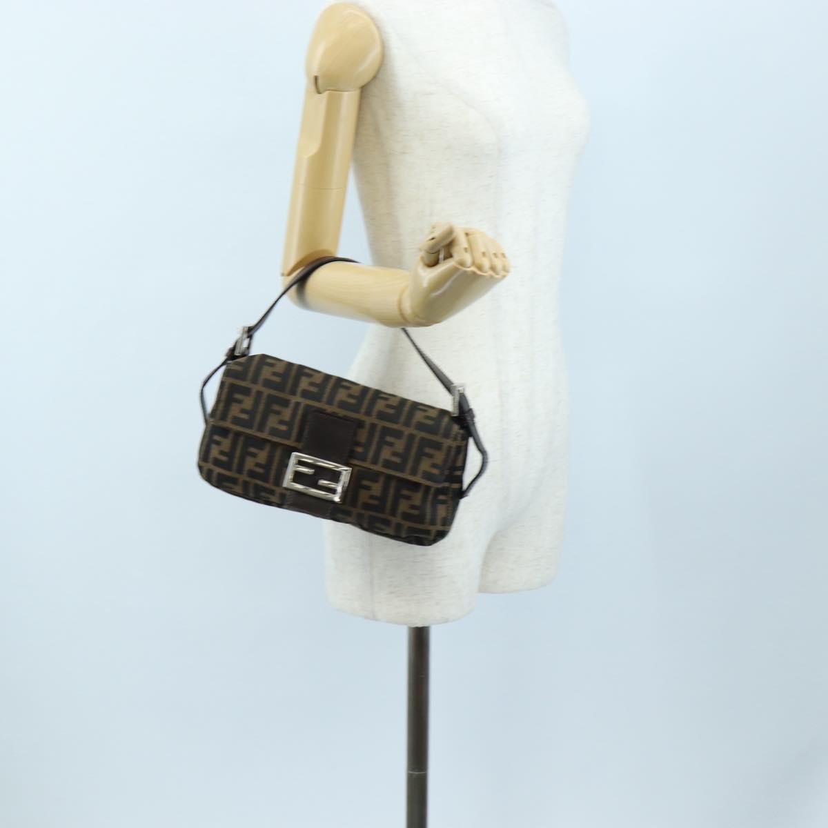 FENDI Zucca Canvas Mamma Baguette Shoulder Bag Brown Black Auth 192460M