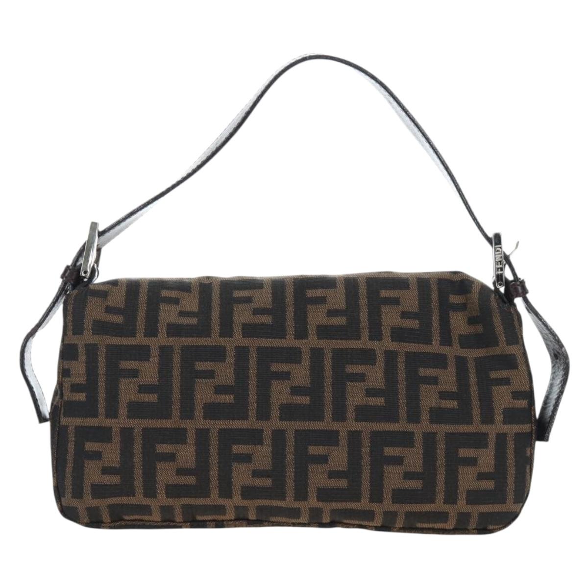 FENDI Zucca Canvas Mamma Baguette Shoulder Bag Brown Black Auth 192460M