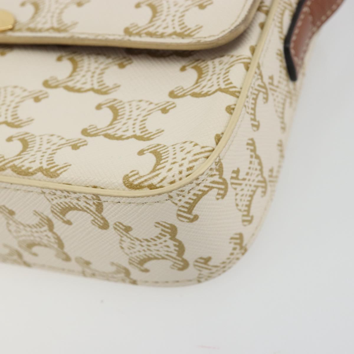 CELINE Triomphe Canvas Shoulder Bag PVC White Gold Auth 192461SAM