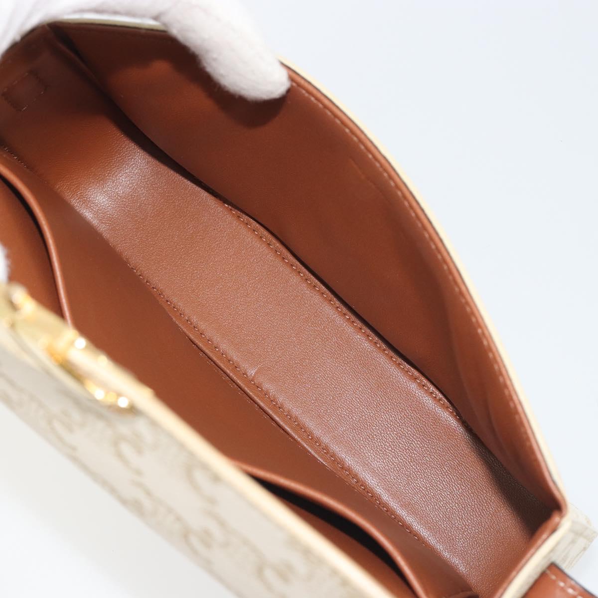 CELINE Triomphe Canvas Shoulder Bag PVC White Gold Auth 192461SAM
