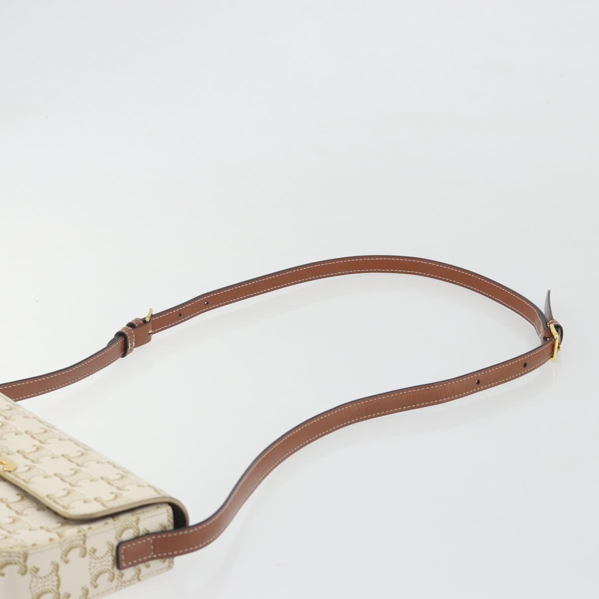 CELINE Triomphe Canvas Shoulder Bag PVC White Gold Auth 192461SAM