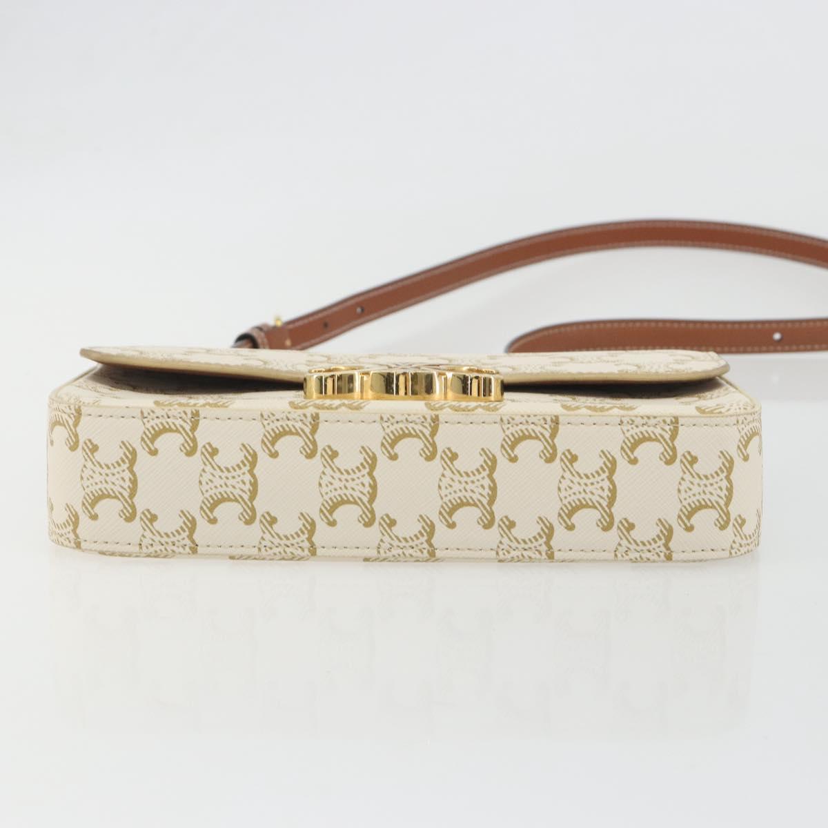 CELINE Triomphe Canvas Shoulder Bag PVC White Gold Auth 192461SAM