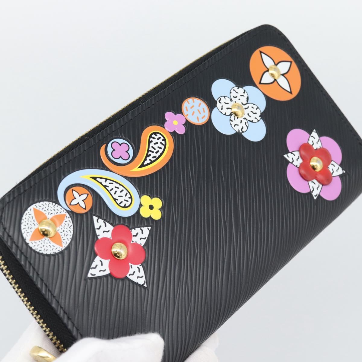 LOUIS VUITTON Epi Flower Zippy Wallet Long Wallet Black M62296 LV Auth 192465V