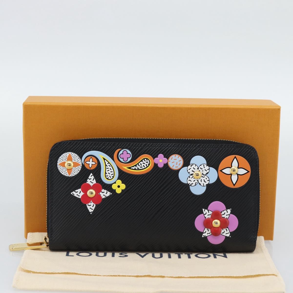 LOUIS VUITTON Epi Flower Zippy Wallet Long Wallet Black M62296 LV Auth 192465V