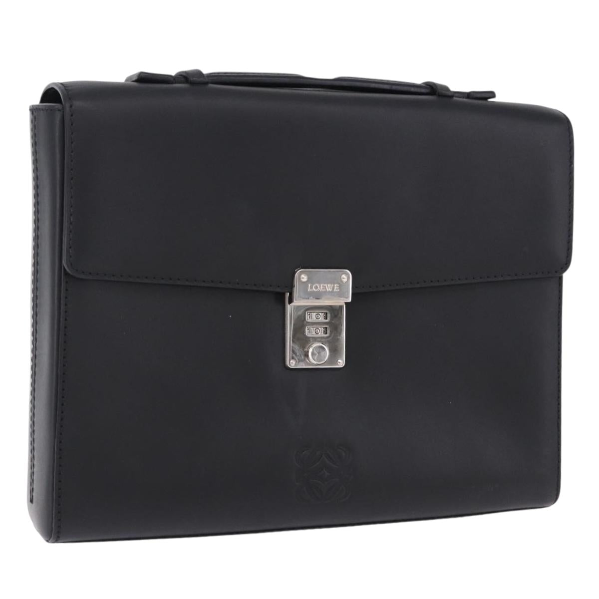 LOEWE Anagram Hand Bag Leather Black Silver Auth 192474V