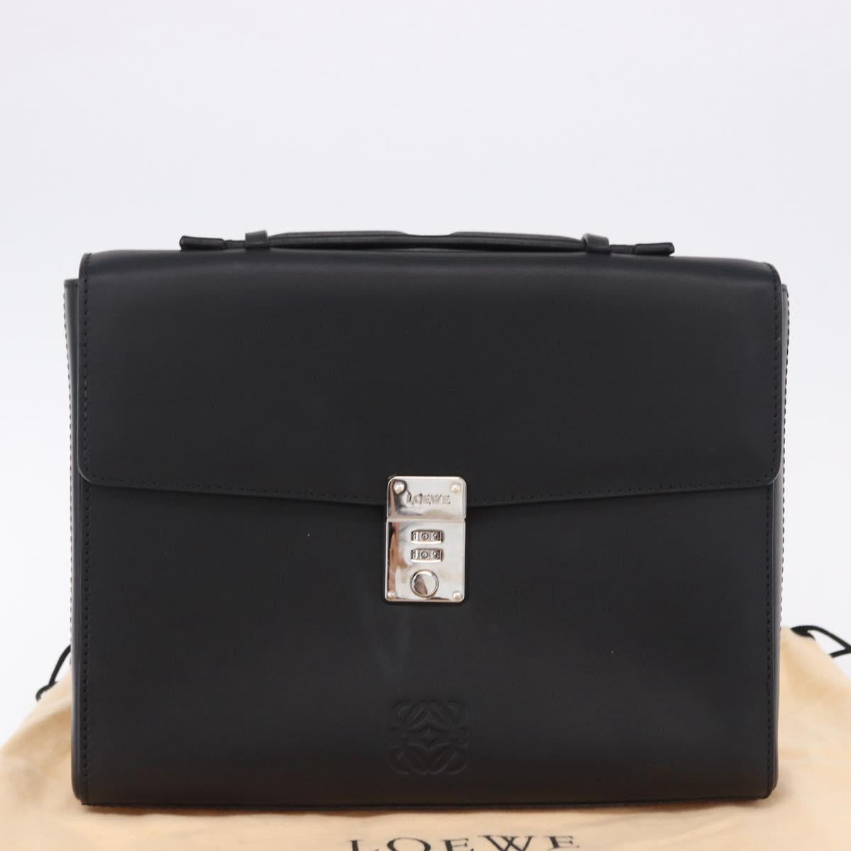 LOEWE Anagram Hand Bag Leather Black Silver Auth 192474V