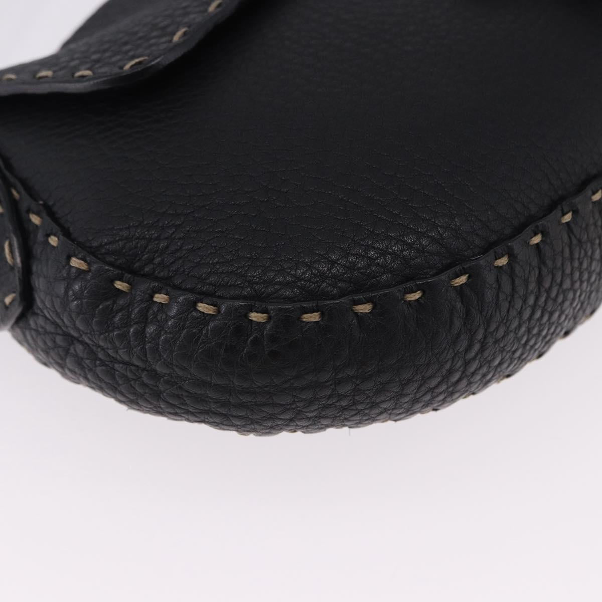 FENDI Shoulder Bag Leather Black Silver Auth 192479A