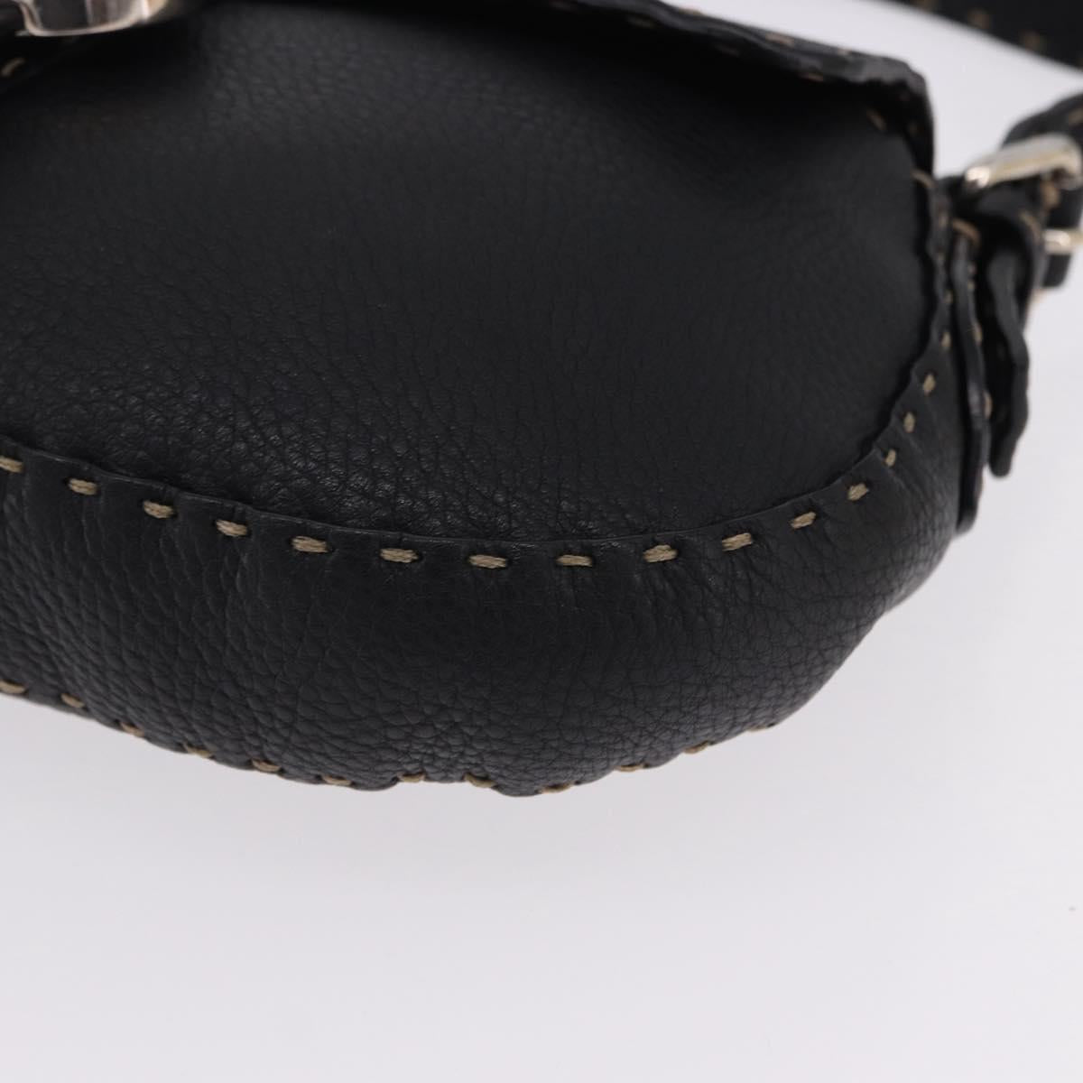 FENDI Shoulder Bag Leather Black Silver Auth 192479A