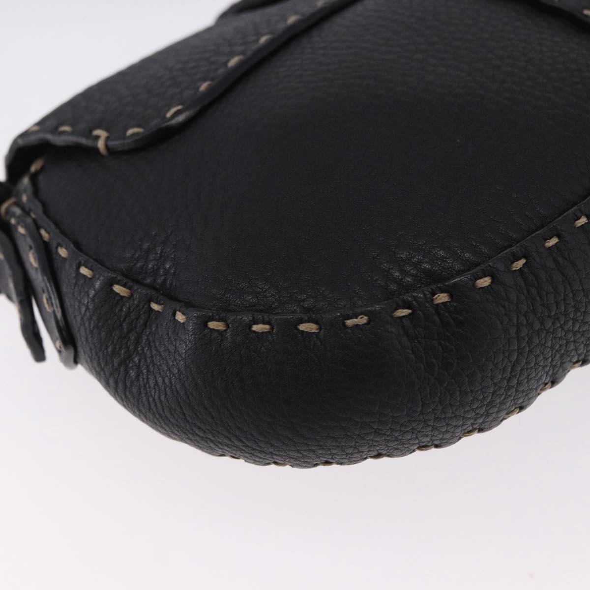 FENDI Shoulder Bag Leather Black Silver Auth 192479A
