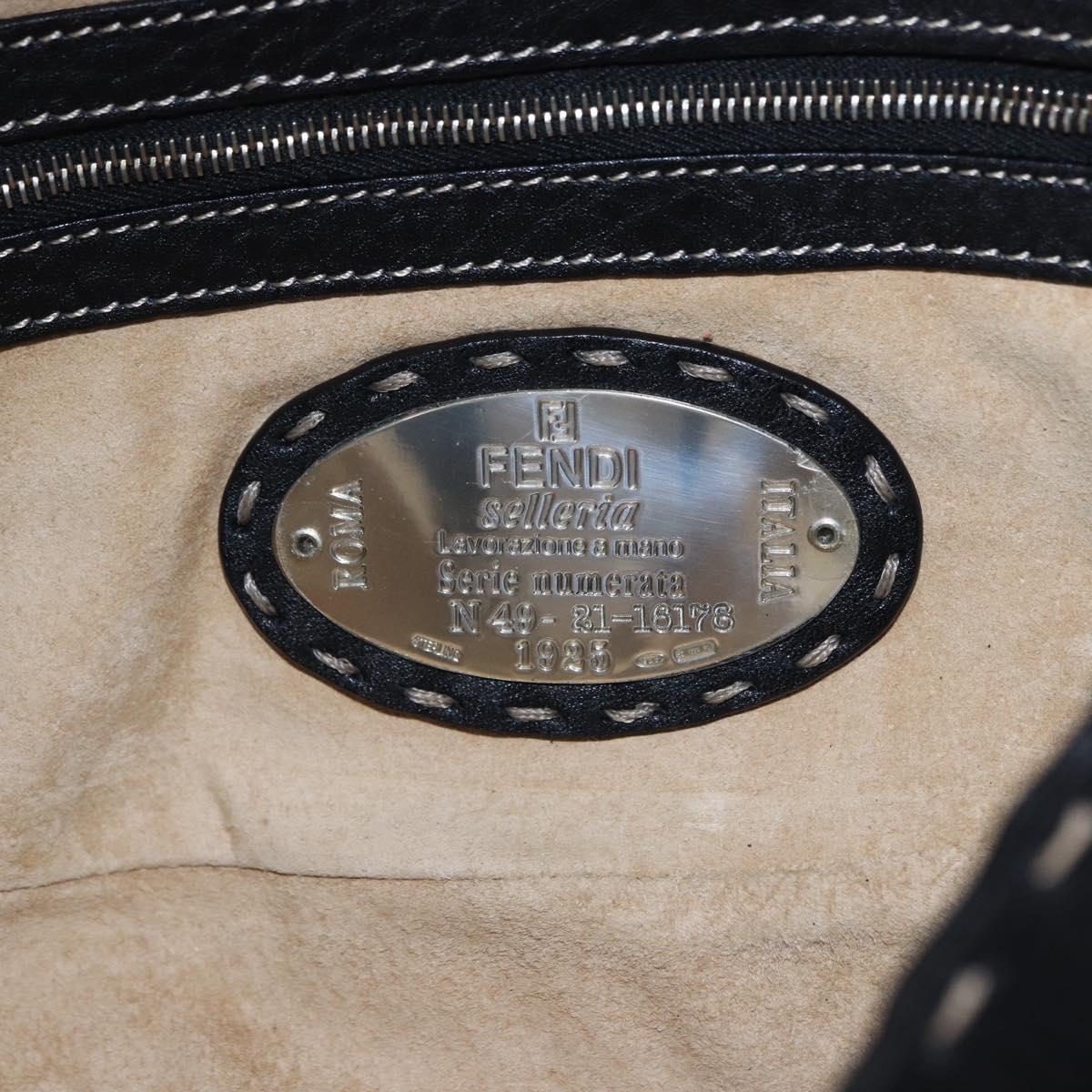 FENDI Shoulder Bag Leather Black Silver Auth 192479A
