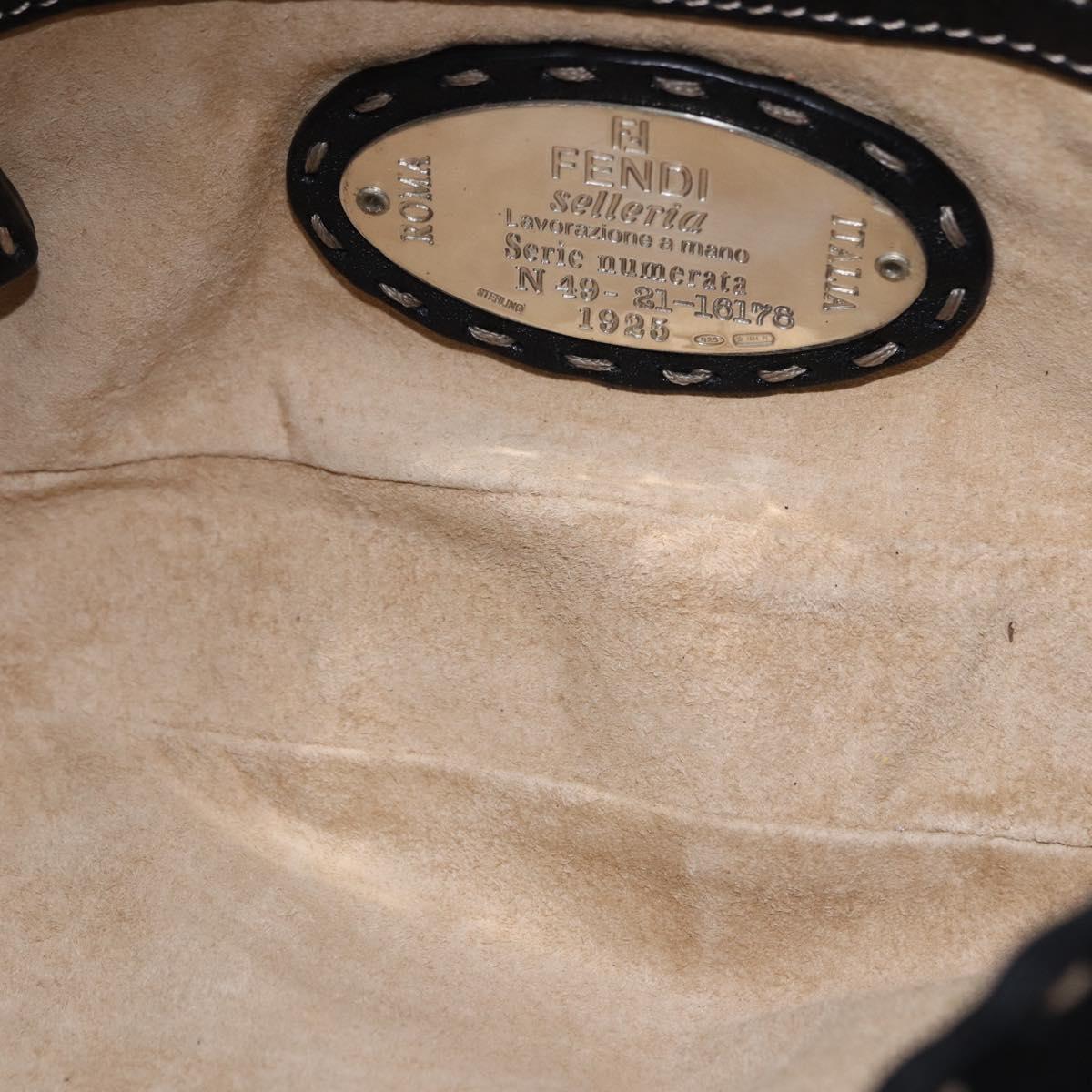 FENDI Shoulder Bag Leather Black Silver Auth 192479A