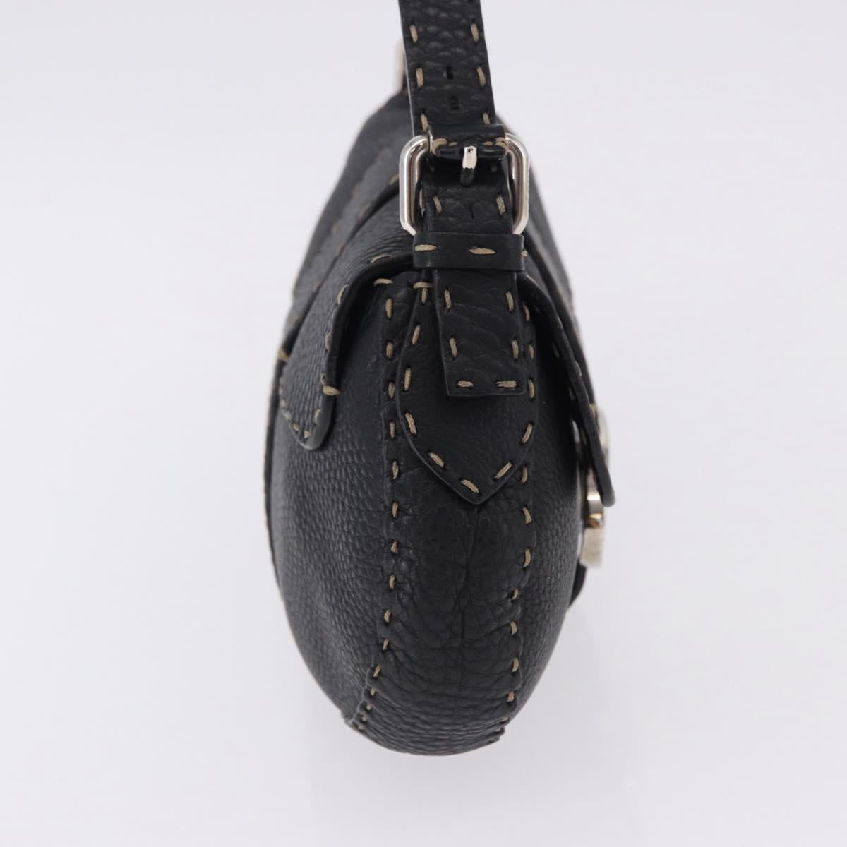 FENDI Shoulder Bag Leather Black Silver Auth 192479A