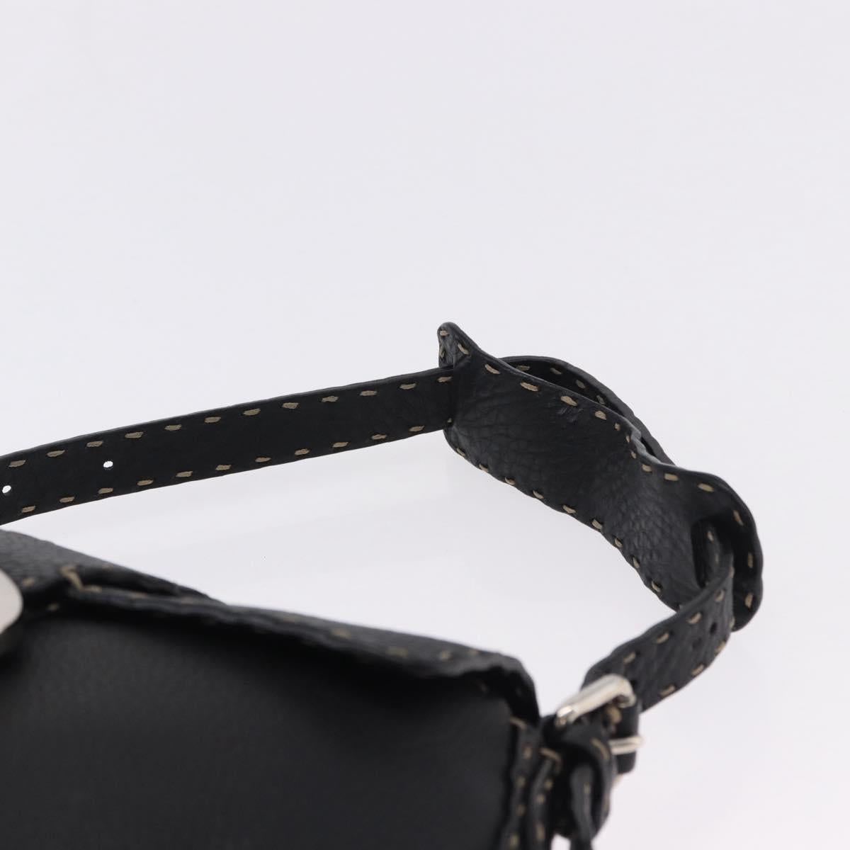 FENDI Shoulder Bag Leather Black Silver Auth 192479A
