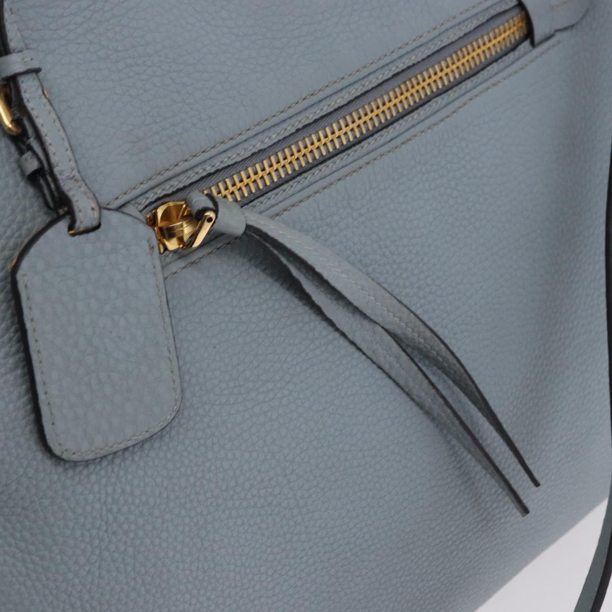 PRADA Tote Bag Leather 2way Light Blue Gold Auth 192481A