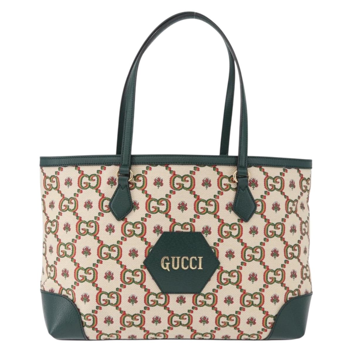 GUCCI Ofidia Tote Bag Canvas Green Gold 676681 Auth 192482V