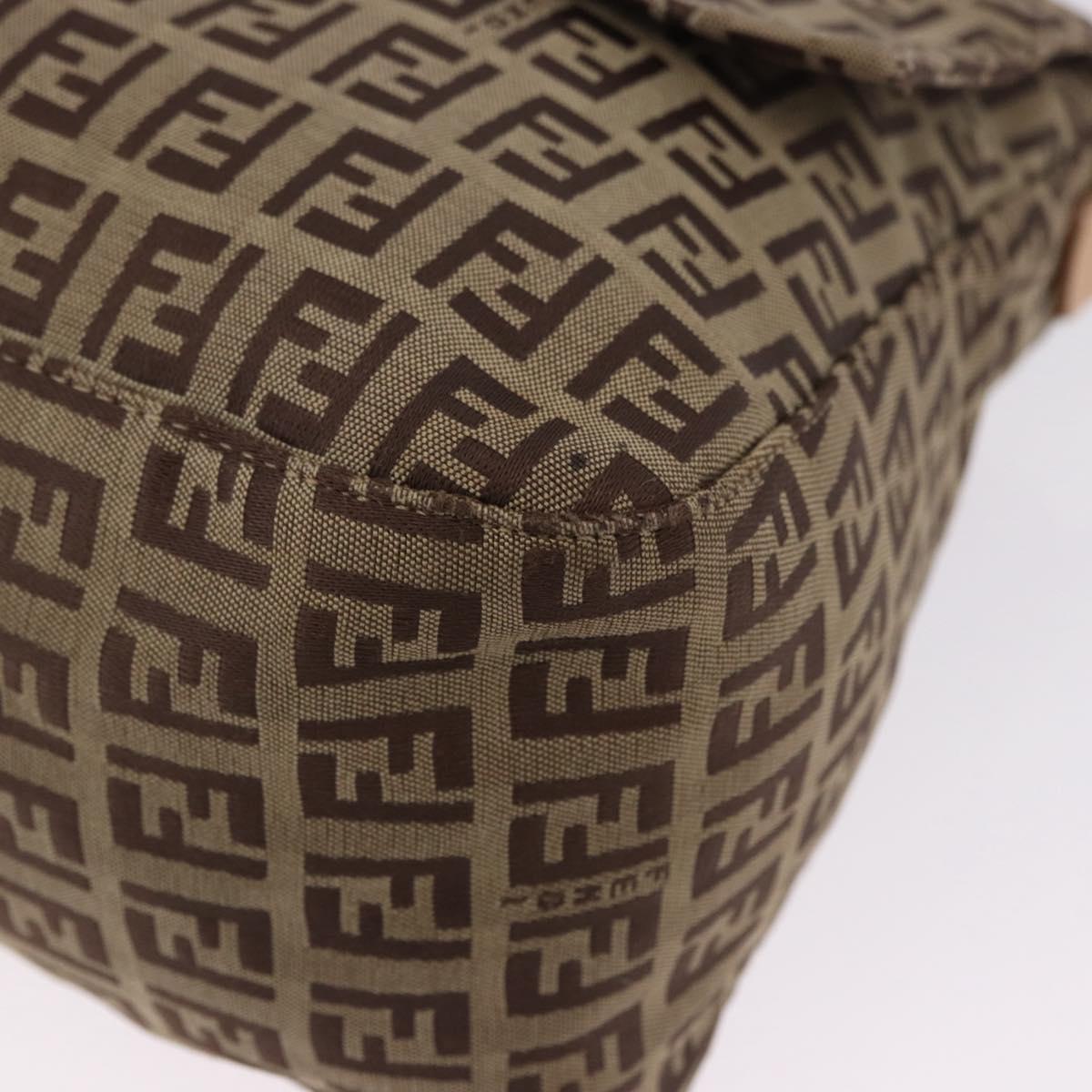 FENDI Zucchino Canvas Mamma Baguette Shoulder Bag Beige Silver Auth 192483