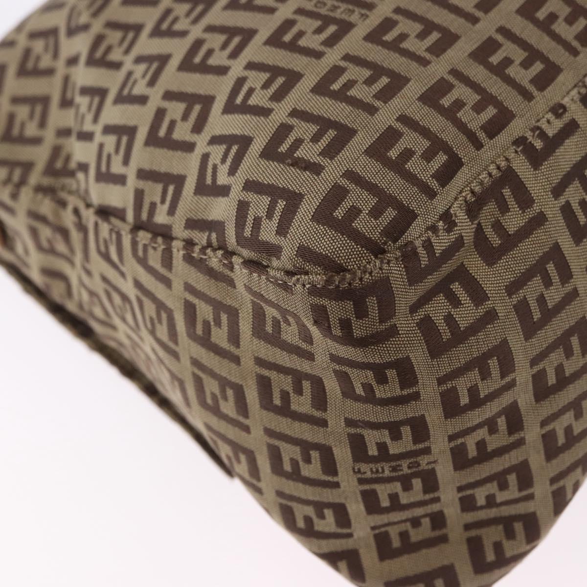 FENDI Zucchino Canvas Mamma Baguette Shoulder Bag Beige Silver Auth 192483