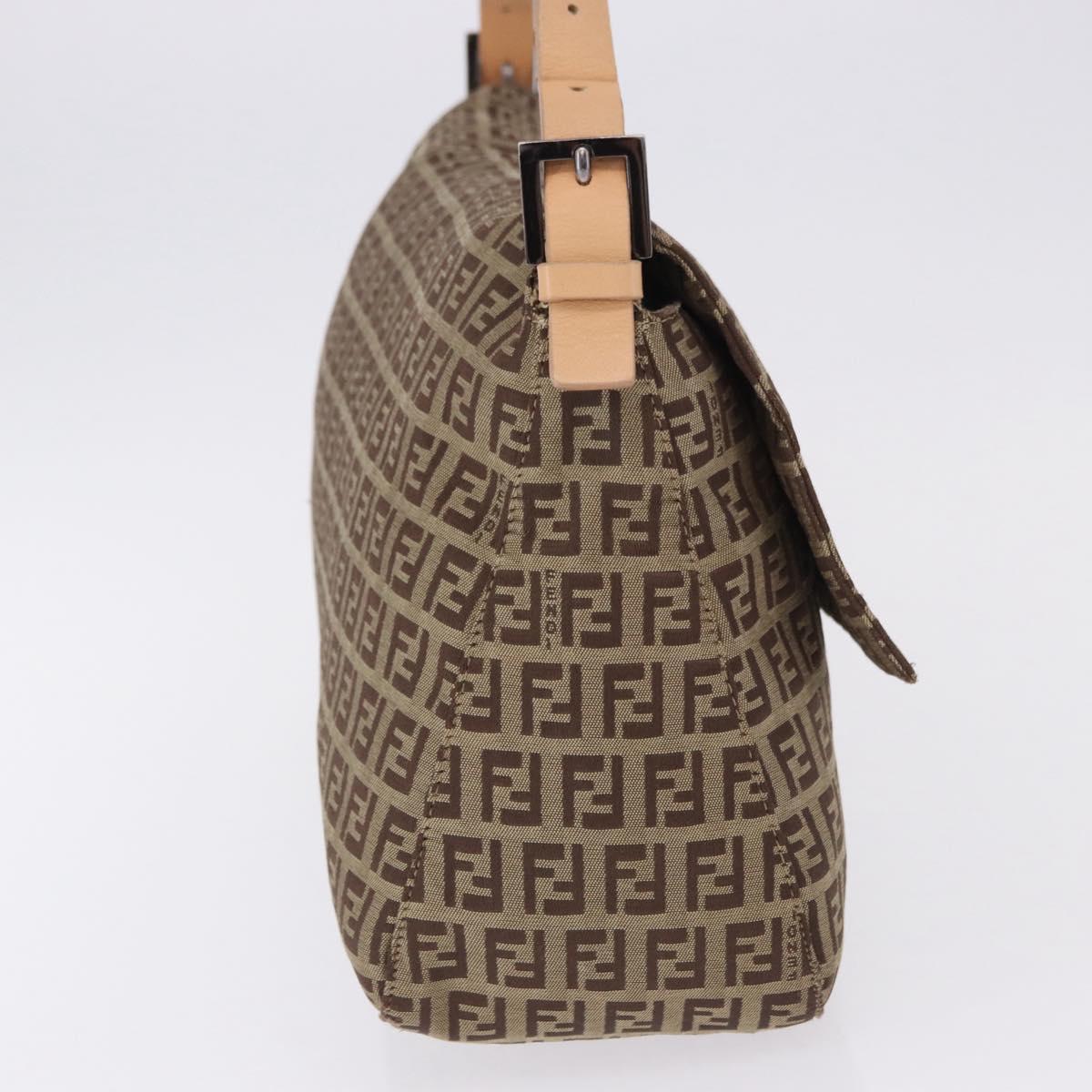FENDI Zucchino Canvas Mamma Baguette Shoulder Bag Beige Silver Auth 192483