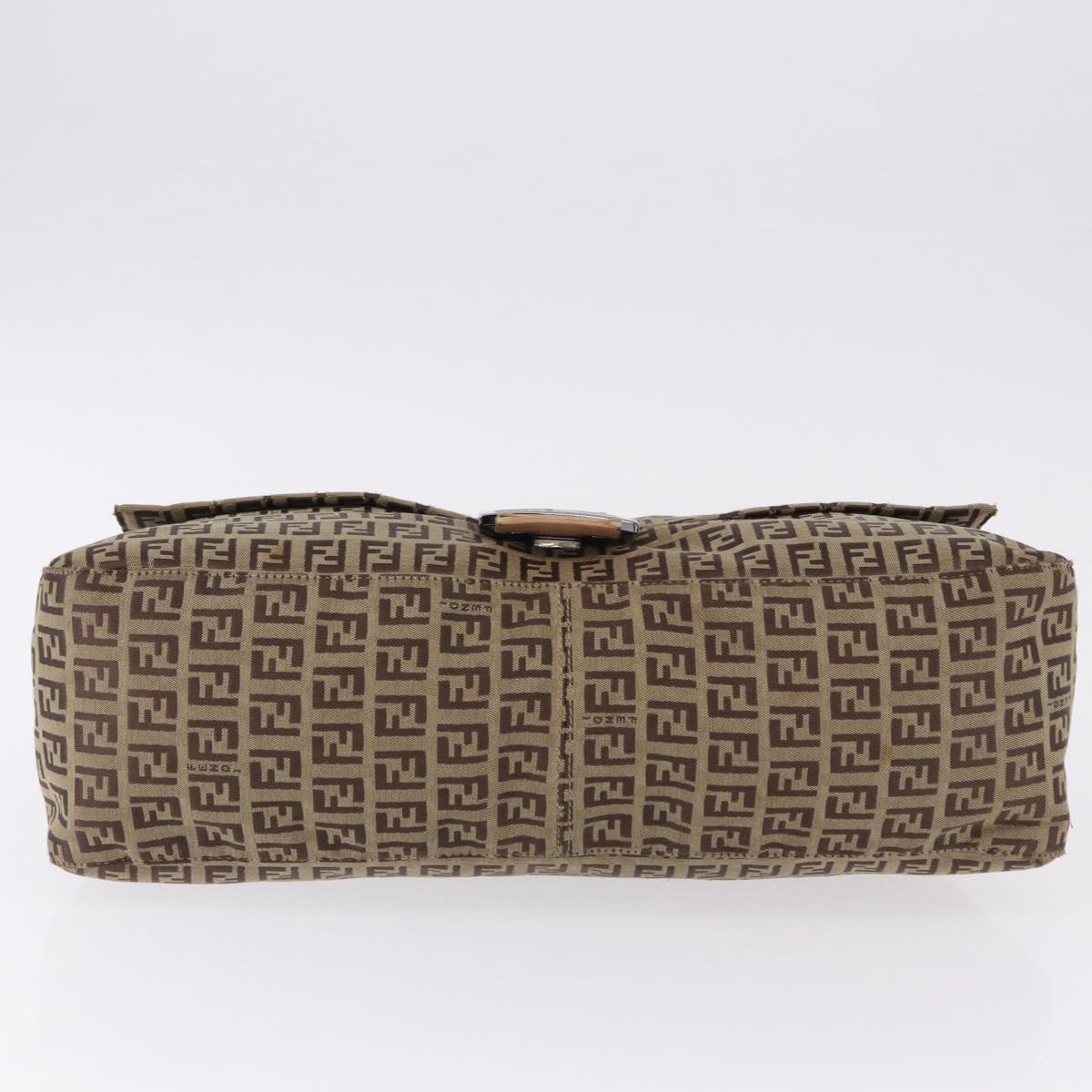 FENDI Zucchino Canvas Mamma Baguette Shoulder Bag Beige Silver Auth 192483