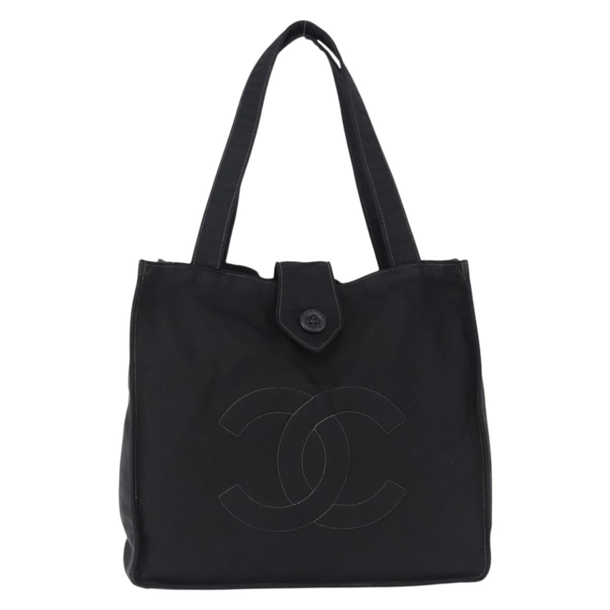 CHANEL Tote Bag Nylon Black Gold CC Auth 192486A