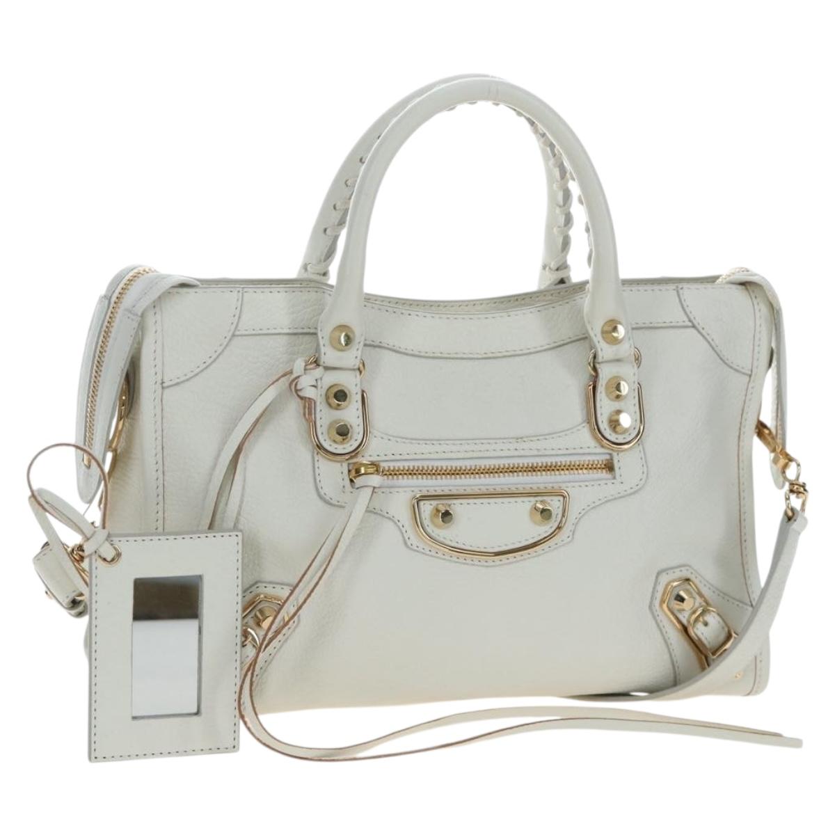 BALENCIAGA Classic Metallic Edge City Bag Leather 2way White 432831 Auth 192488M